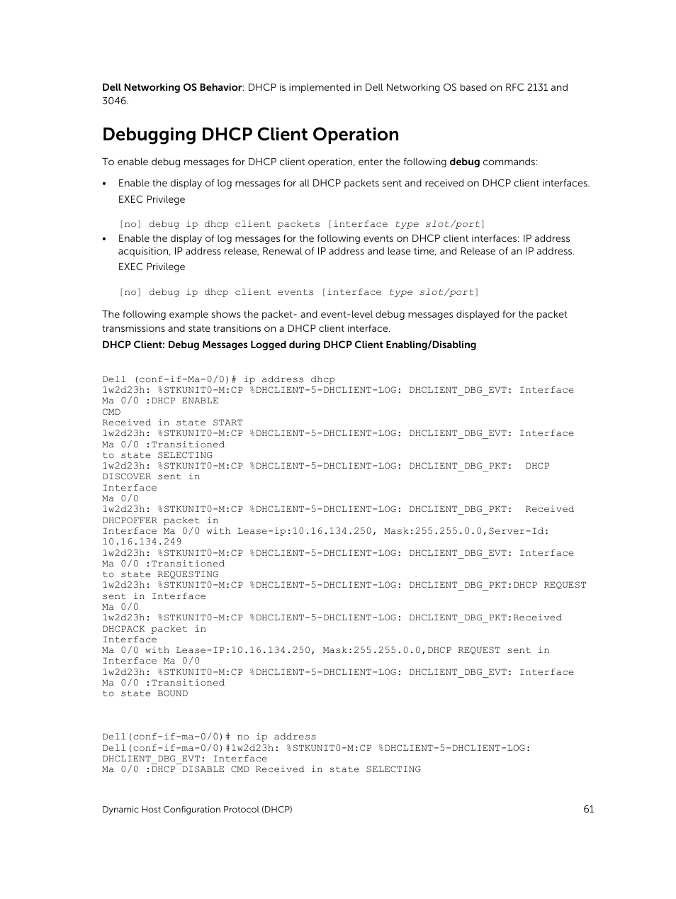 Debugging dhcp client operation | Dell PowerEdge FX2/FX2s User Manual | Page 61 / 292