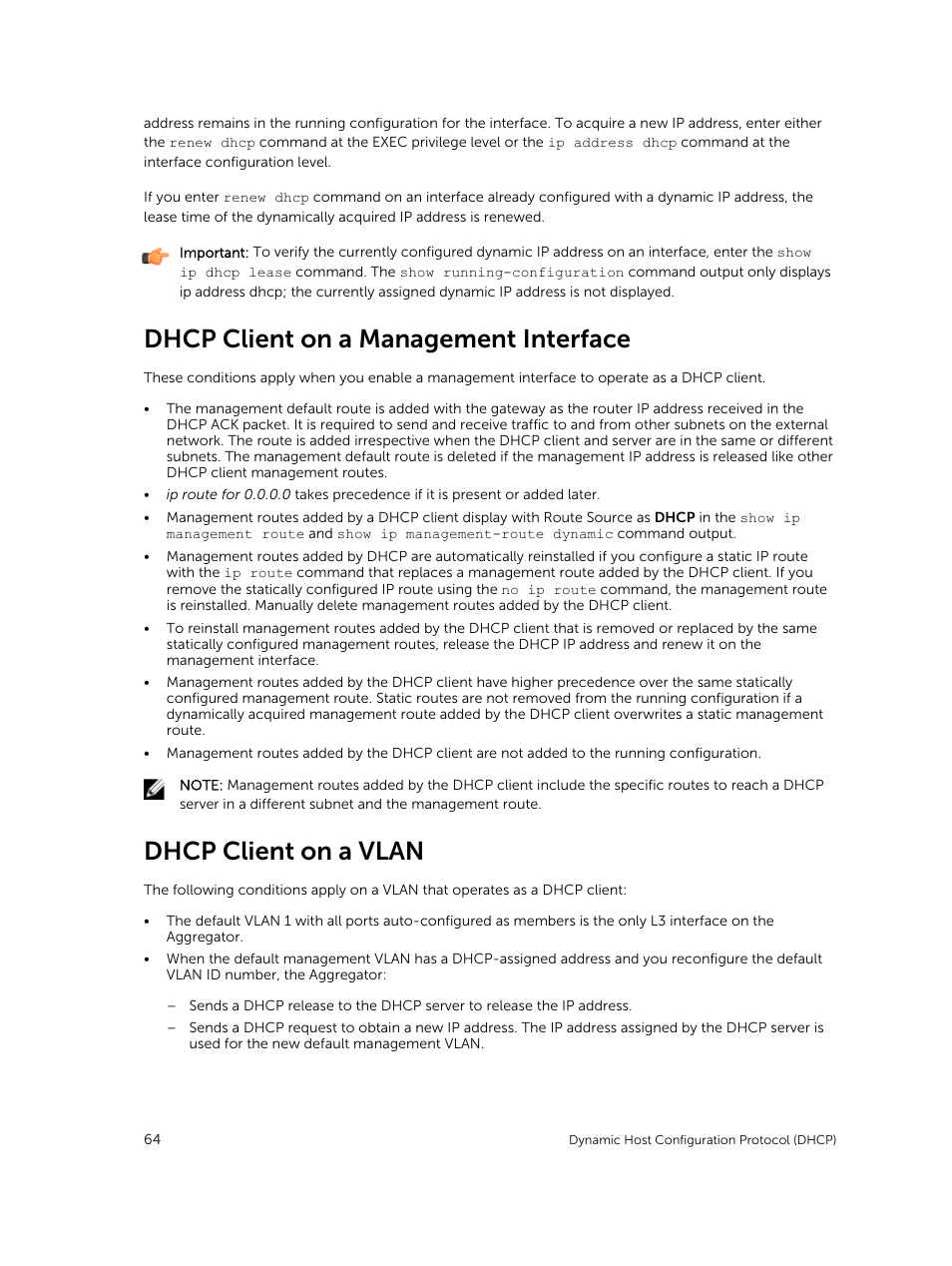 Dhcp client on a management interface, Dhcp client on a vlan | Dell PowerEdge FX2/FX2s User Manual | Page 64 / 292