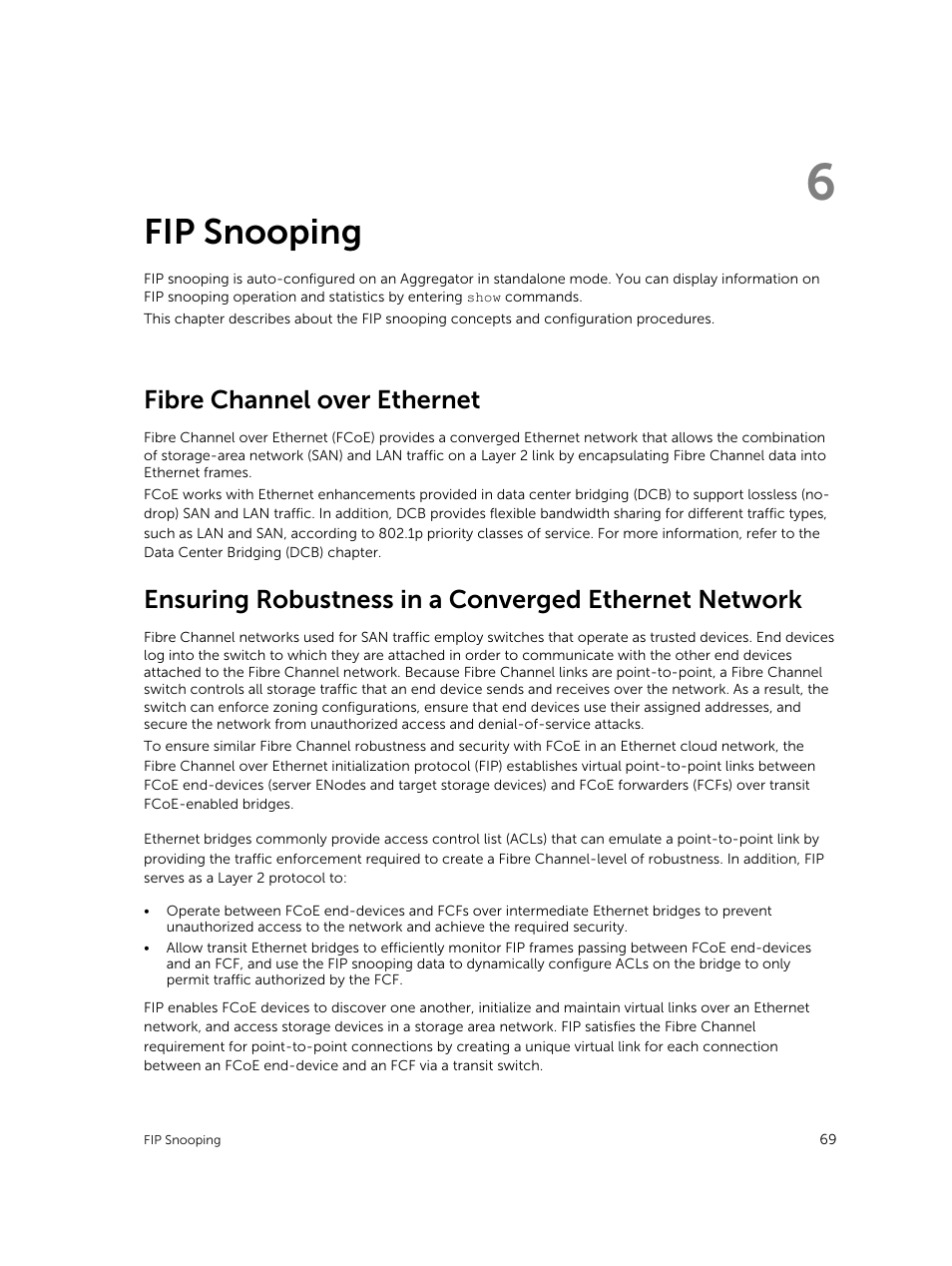 Fip snooping, Fibre channel over ethernet, 6 fip snooping | Dell PowerEdge FX2/FX2s User Manual | Page 69 / 292