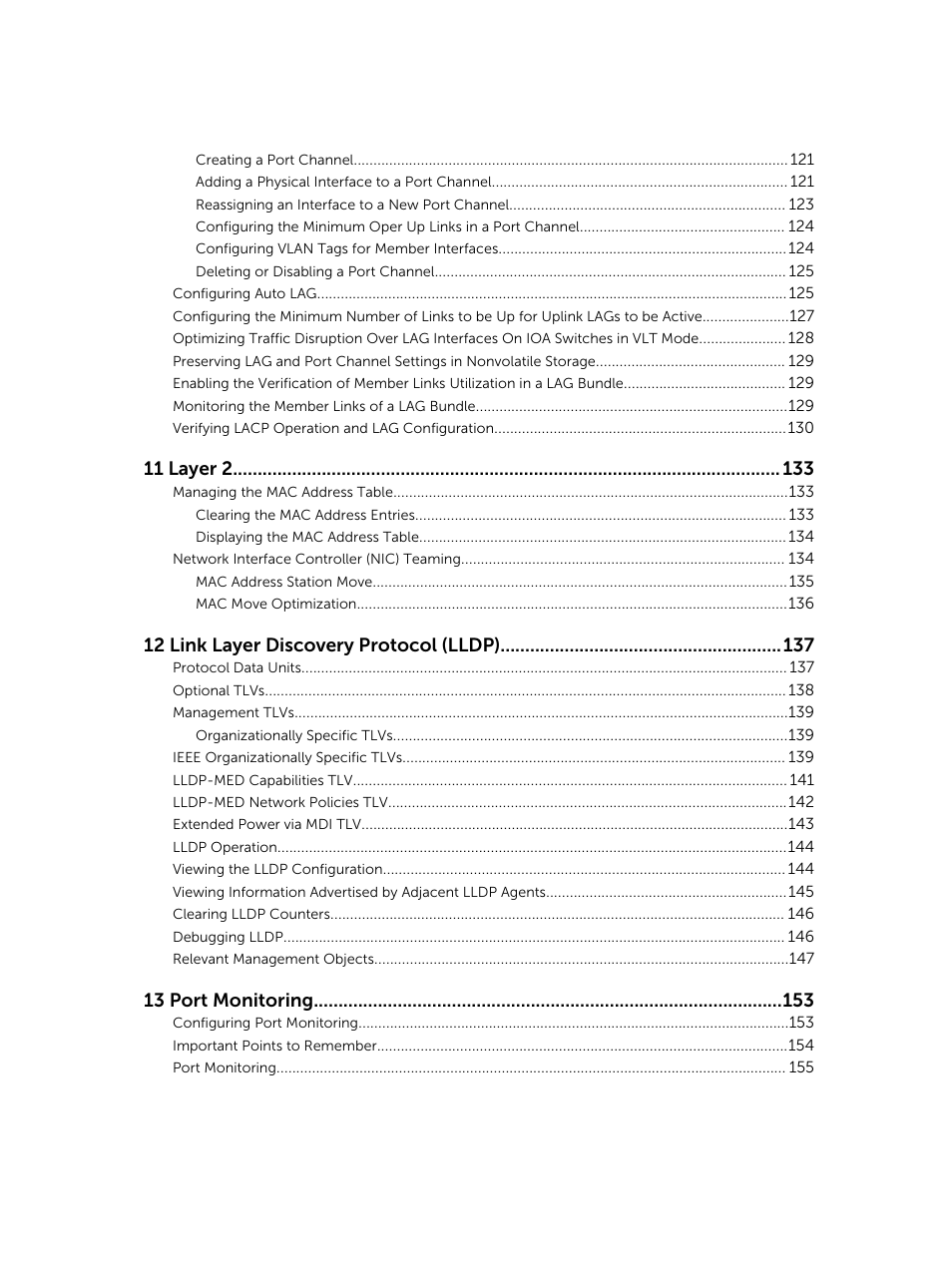 11 layer 2, 12 link layer discovery protocol (lldp), 13 port monitoring | Dell PowerEdge FX2/FX2s User Manual | Page 7 / 292