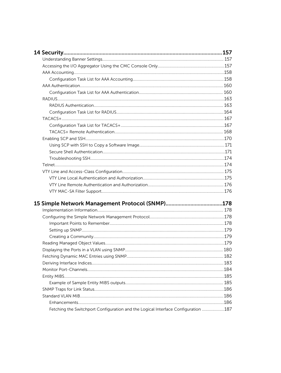 14 security, 15 simple network management protocol (snmp) | Dell PowerEdge FX2/FX2s User Manual | Page 8 / 292