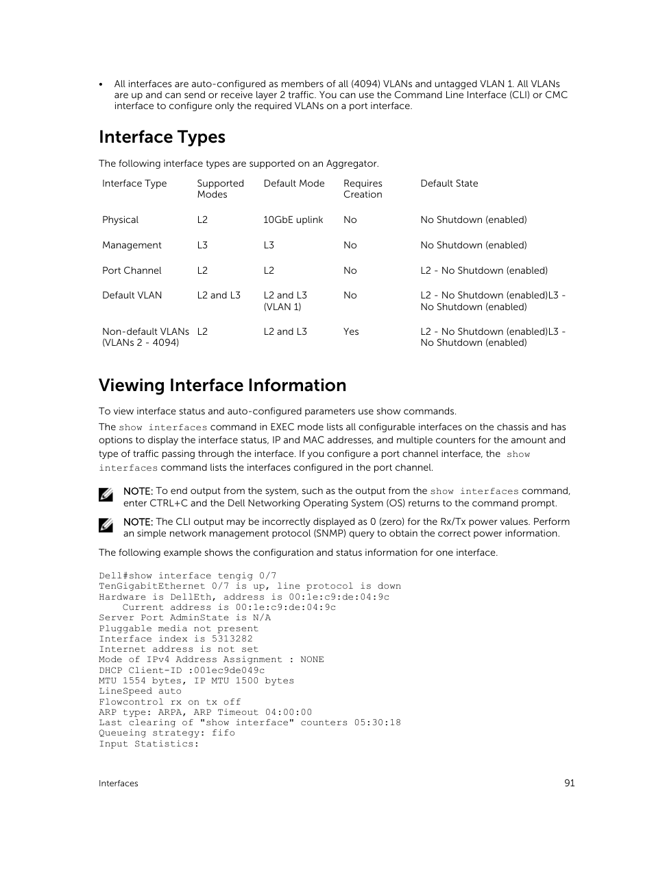 Interface types, Viewing interface information | Dell PowerEdge FX2/FX2s User Manual | Page 91 / 292