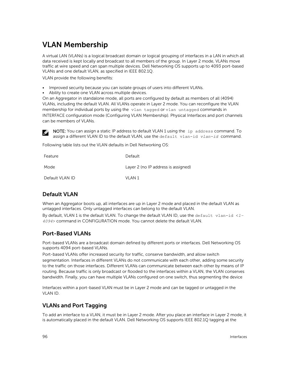 Vlan membership, Default vlan, Port-based vlans | Vlans and port tagging | Dell PowerEdge FX2/FX2s User Manual | Page 96 / 292