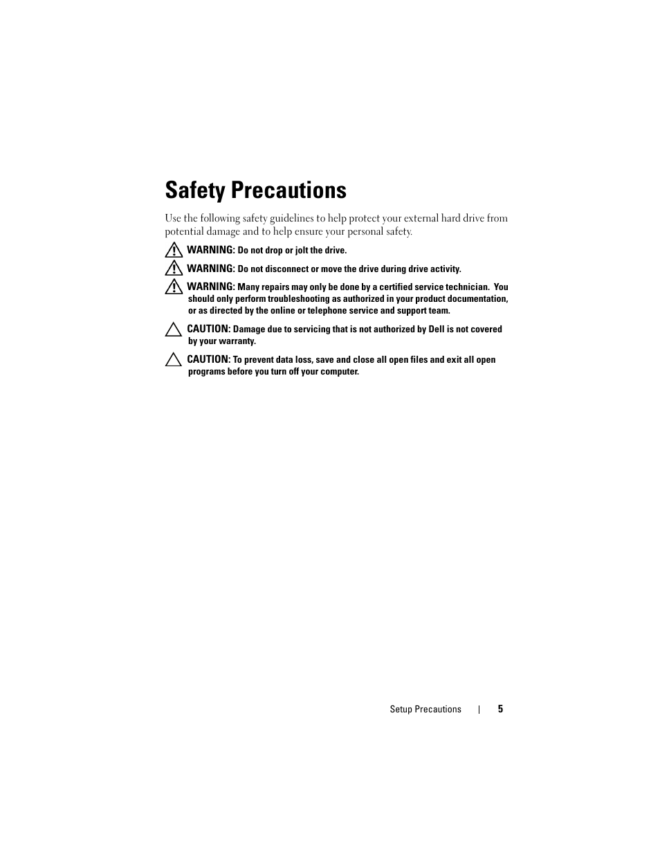 Safety precautions | Dell 1TB Portable External Hard Drive USB 3.0 User Manual | Page 5 / 16