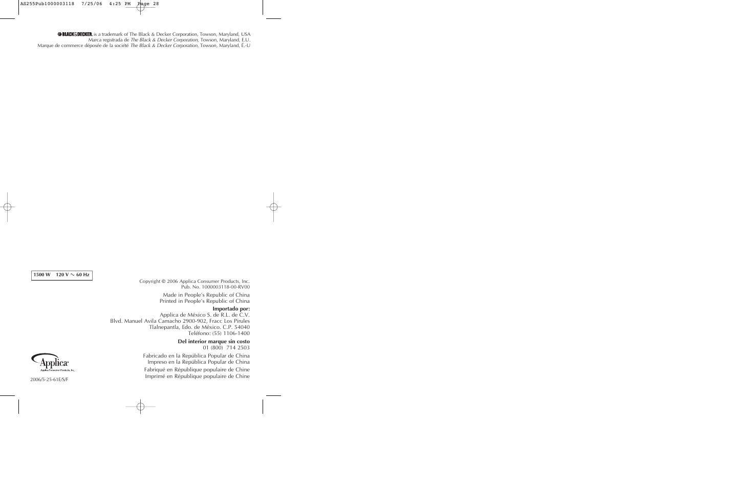 Black & Decker AS255 User Manual | Page 15 / 15