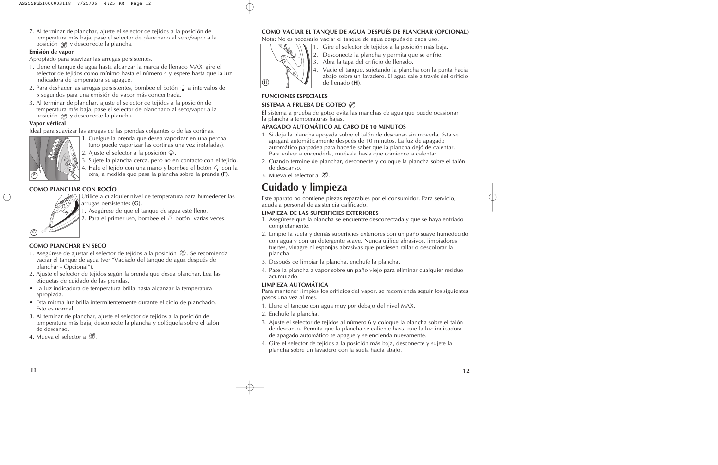 Cuidado y limpieza | Black & Decker AS255 User Manual | Page 7 / 15