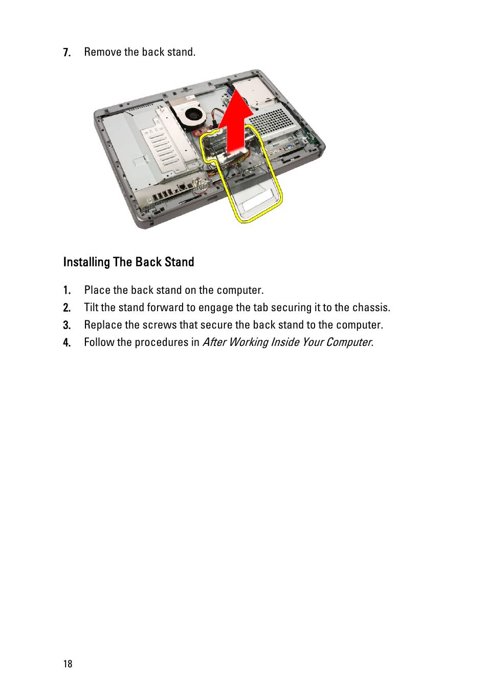 Installing the back stand | Dell Vostro 330 (Early 2011) User Manual | Page 18 / 116