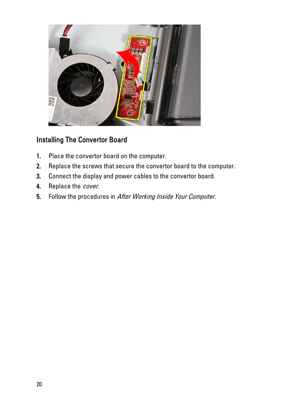 Installing the convertor board | Dell Vostro 330 (Early 2011) User Manual | Page 20 / 116