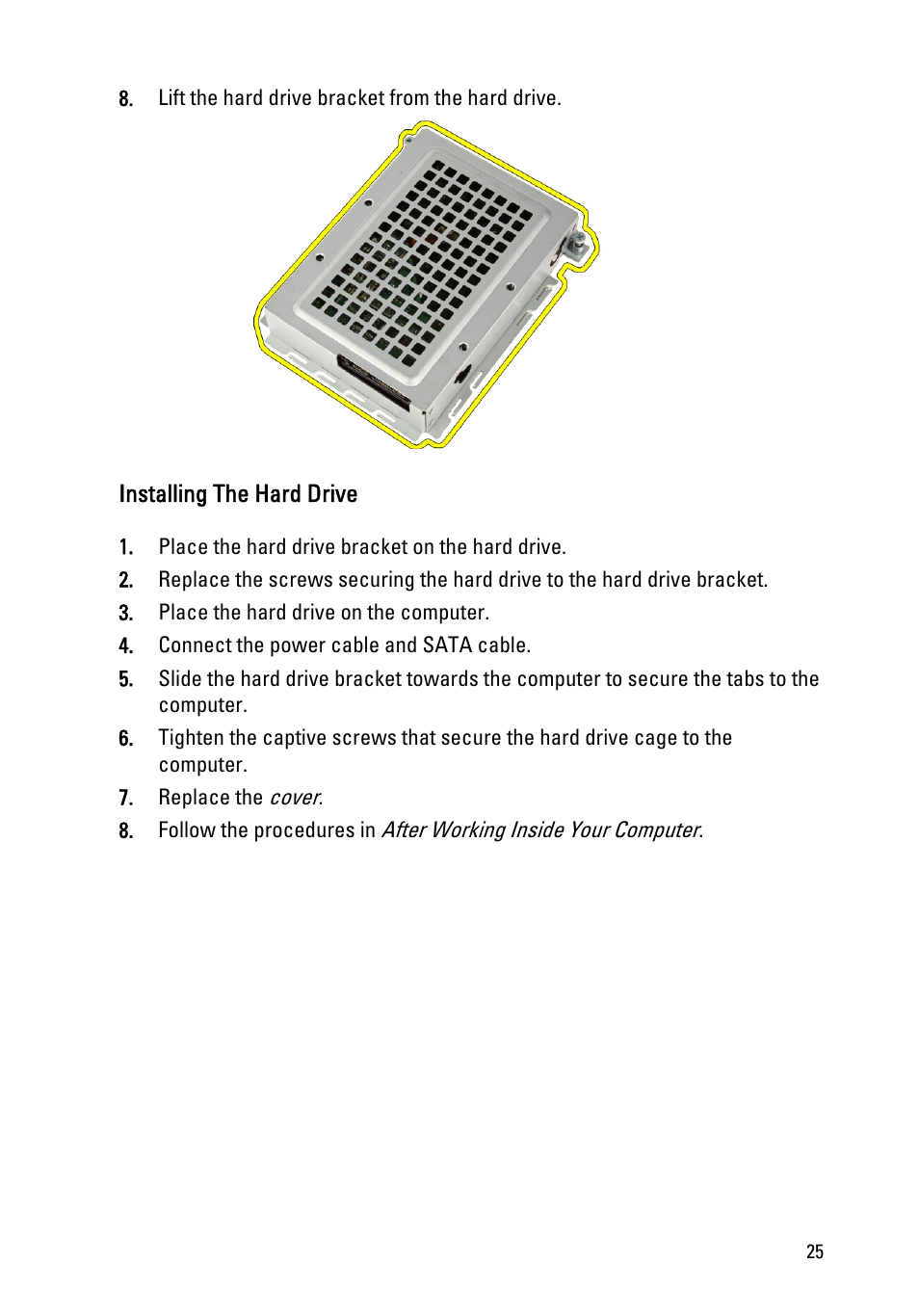 Installing the hard drive | Dell Vostro 330 (Early 2011) User Manual | Page 25 / 116