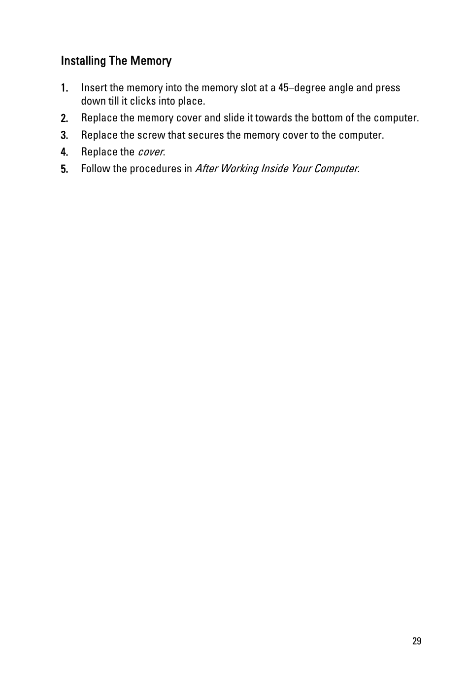 Installing the memory | Dell Vostro 330 (Early 2011) User Manual | Page 29 / 116