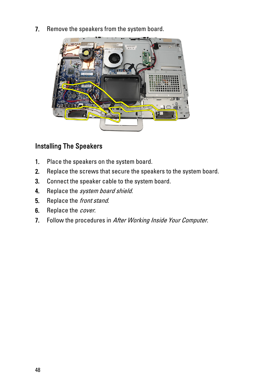 Installing the speakers | Dell Vostro 330 (Early 2011) User Manual | Page 48 / 116