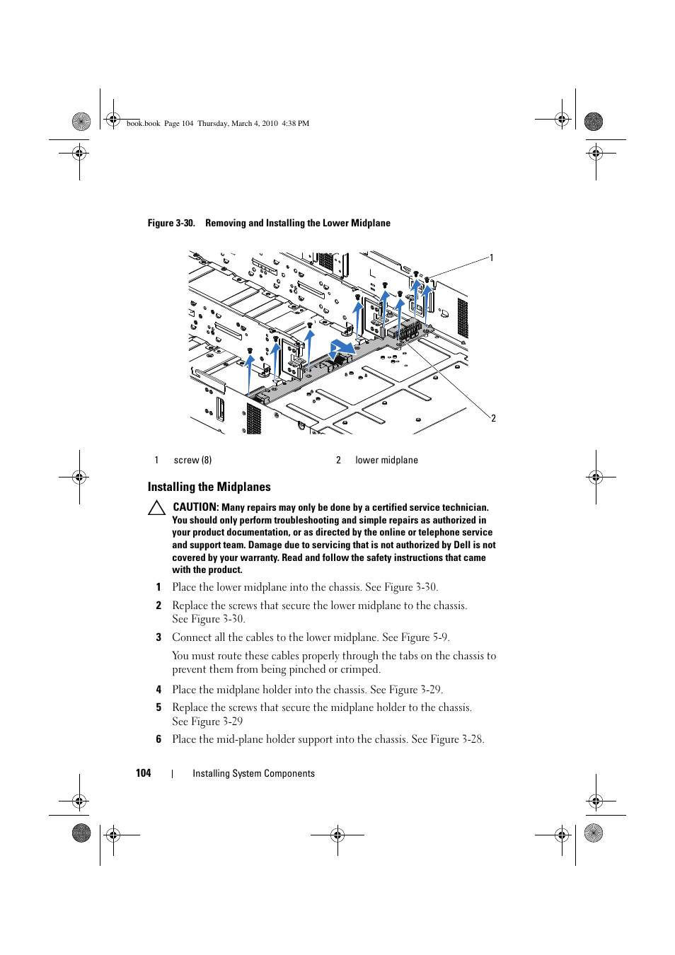 Installing the midplanes | Dell PowerEdge C6100 User Manual | Page 104 / 160