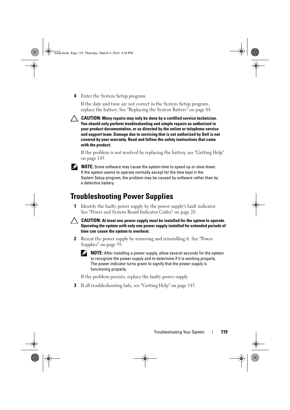 Troubleshooting power supplies | Dell PowerEdge C6100 User Manual | Page 119 / 160