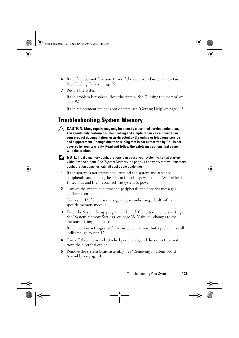 Troubleshooting system memory, Ee "troubleshooting | Dell PowerEdge C6100 User Manual | Page 121 / 160