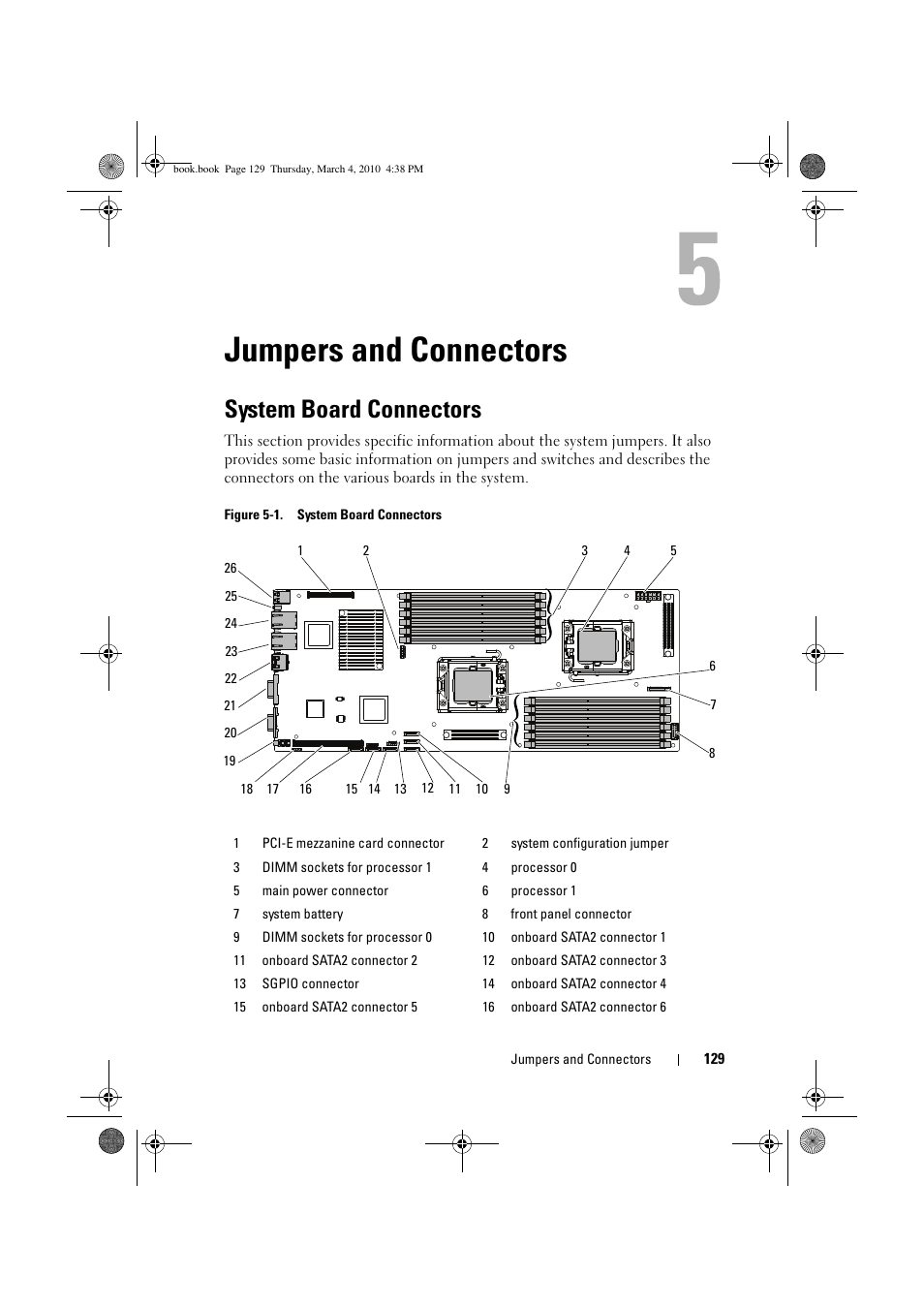 Jumpers and connectors, System board connectors | Dell PowerEdge C6100 User Manual | Page 129 / 160