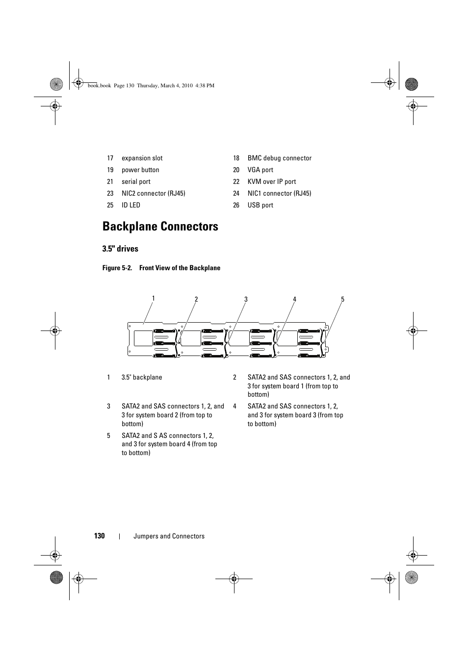 Backplane connectors, 5" drives | Dell PowerEdge C6100 User Manual | Page 130 / 160