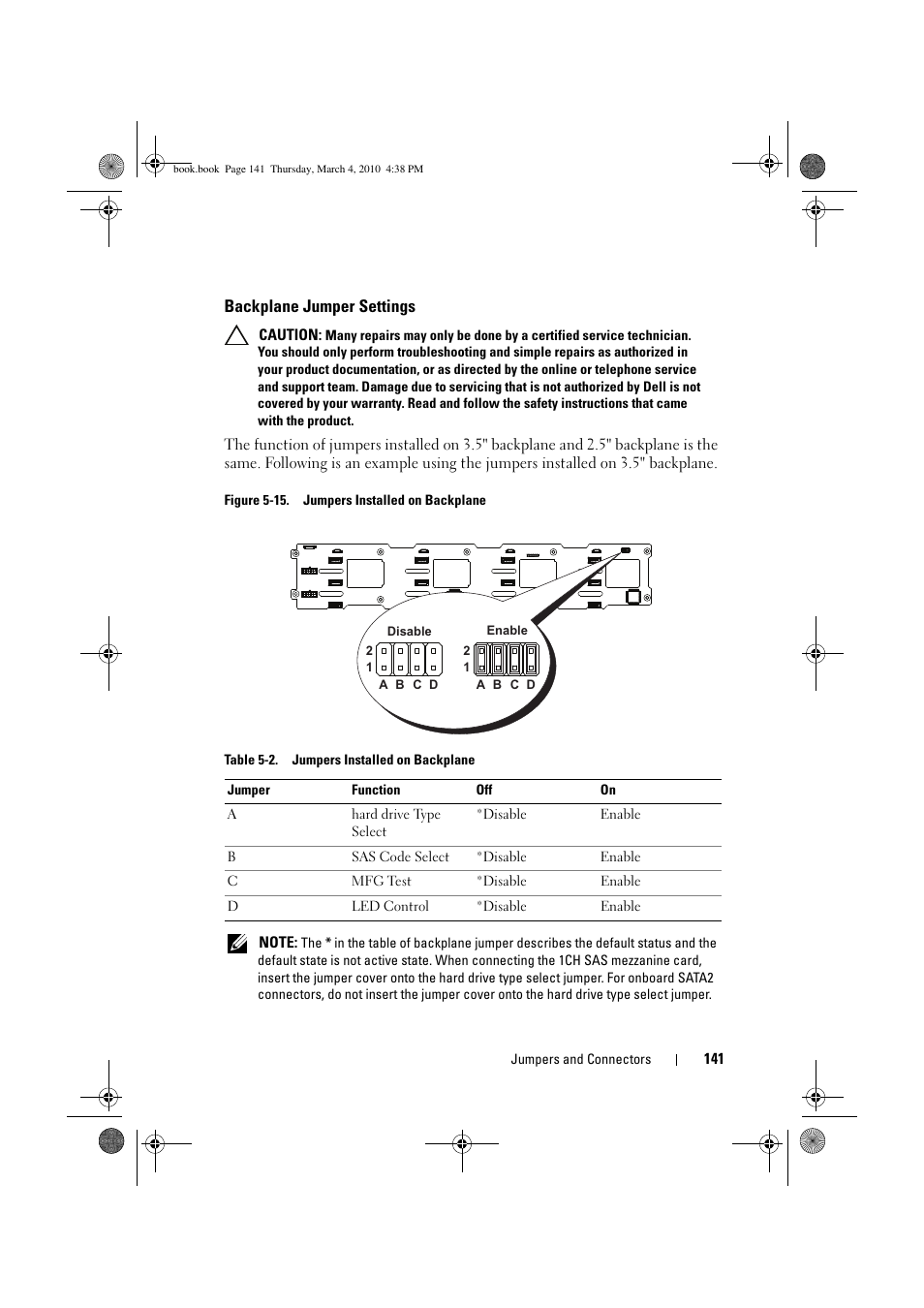 Backplane jumper settings | Dell PowerEdge C6100 User Manual | Page 141 / 160