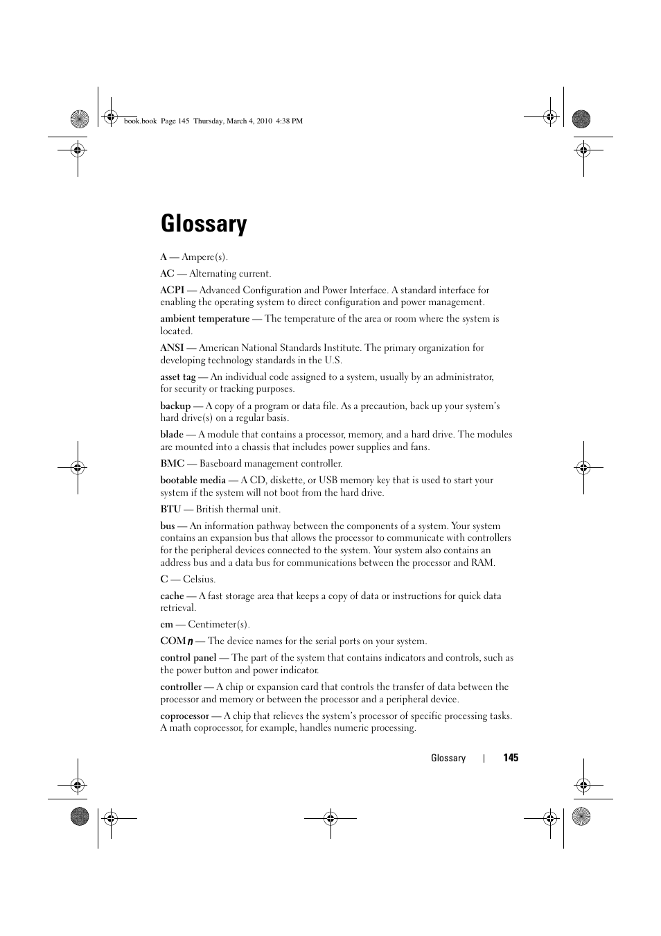 Glossary | Dell PowerEdge C6100 User Manual | Page 145 / 160