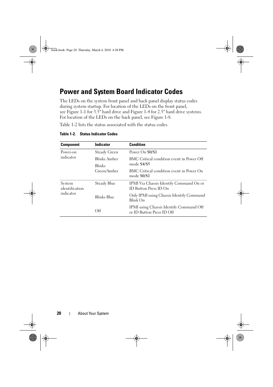Power and system board indicator codes | Dell PowerEdge C6100 User Manual | Page 20 / 160