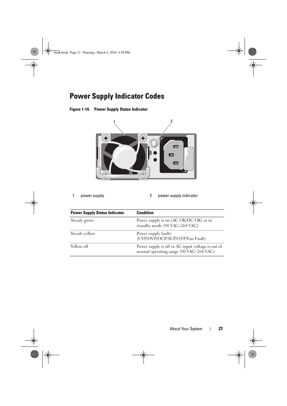 Power supply indicator codes | Dell PowerEdge C6100 User Manual | Page 21 / 160
