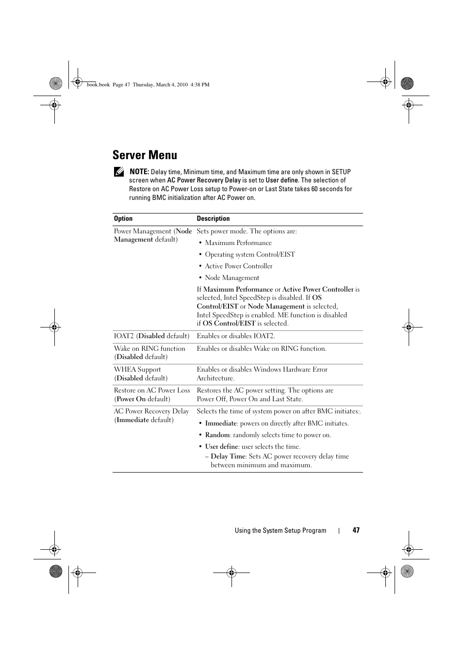 Server menu | Dell PowerEdge C6100 User Manual | Page 47 / 160