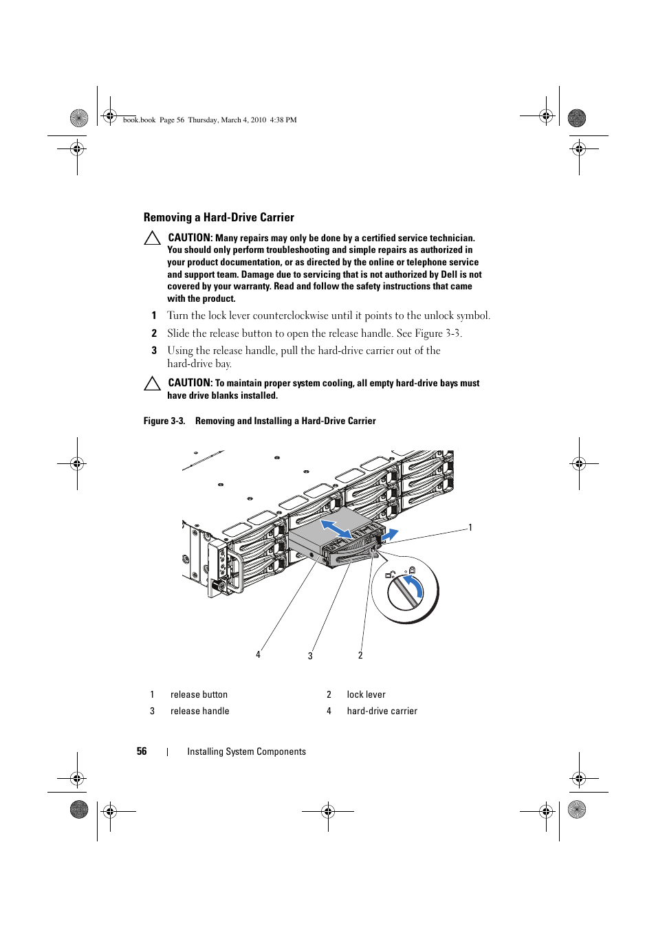 Removing a hard-drive carrier | Dell PowerEdge C6100 User Manual | Page 56 / 160