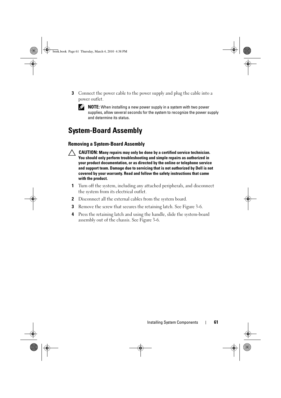 System-board assembly, Removing a system-board assembly | Dell PowerEdge C6100 User Manual | Page 61 / 160