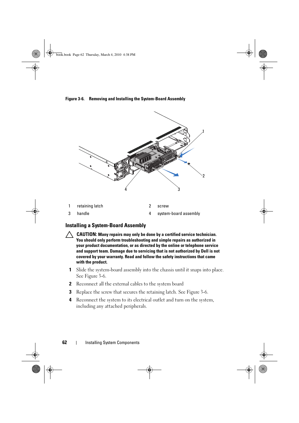 Installing a system-board assembly | Dell PowerEdge C6100 User Manual | Page 62 / 160