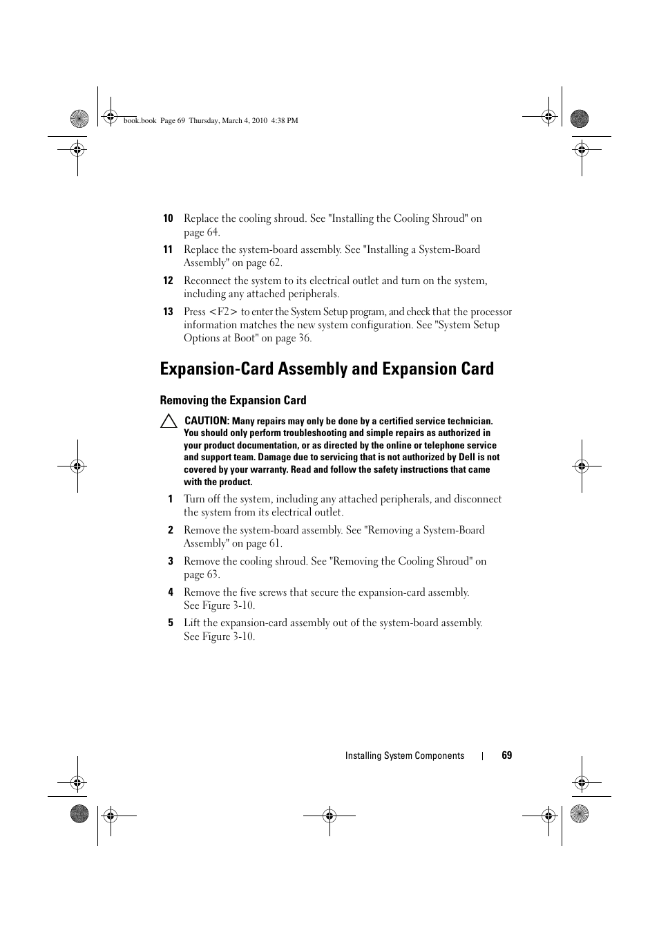 Expansion-card assembly and expansion card, Removing the expansion card | Dell PowerEdge C6100 User Manual | Page 69 / 160
