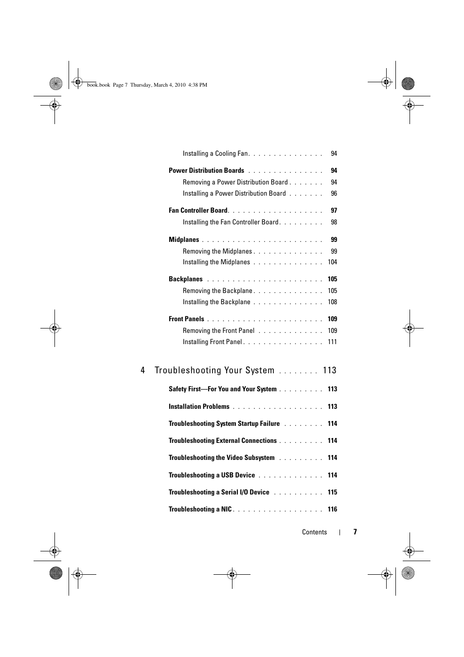 4troubleshooting your system | Dell PowerEdge C6100 User Manual | Page 7 / 160