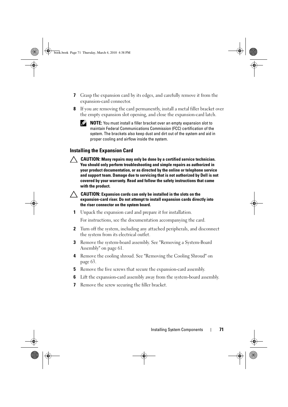 Installing the expansion card | Dell PowerEdge C6100 User Manual | Page 71 / 160
