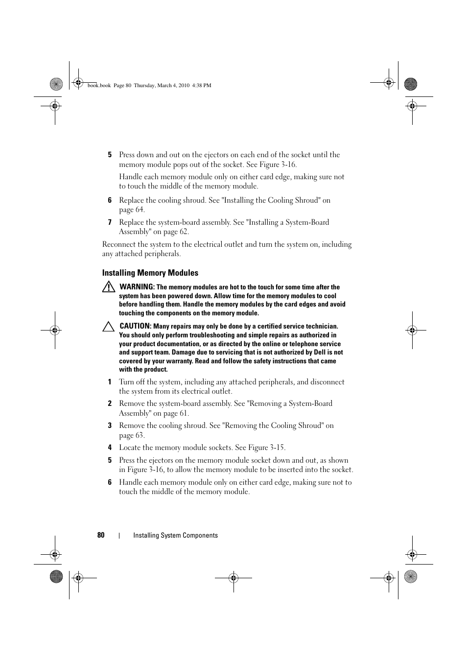 Installing memory modules | Dell PowerEdge C6100 User Manual | Page 80 / 160
