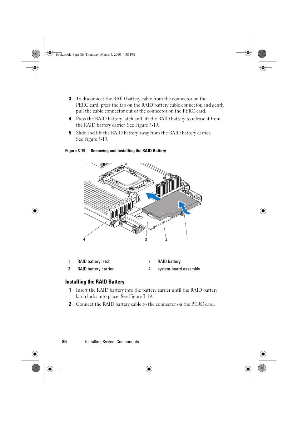 Installing the raid battery | Dell PowerEdge C6100 User Manual | Page 86 / 160