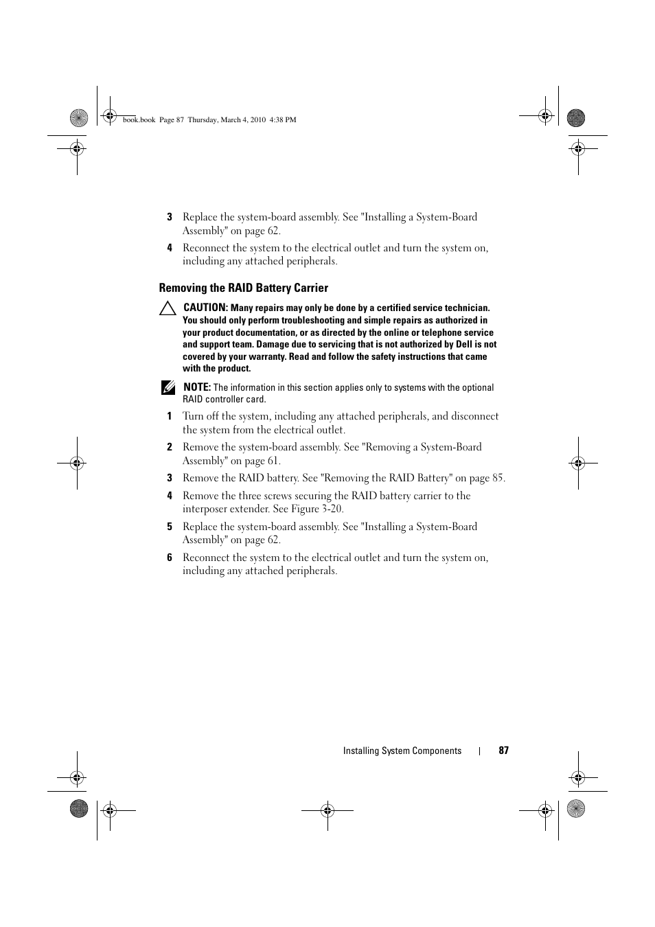 Removing the raid battery carrier | Dell PowerEdge C6100 User Manual | Page 87 / 160