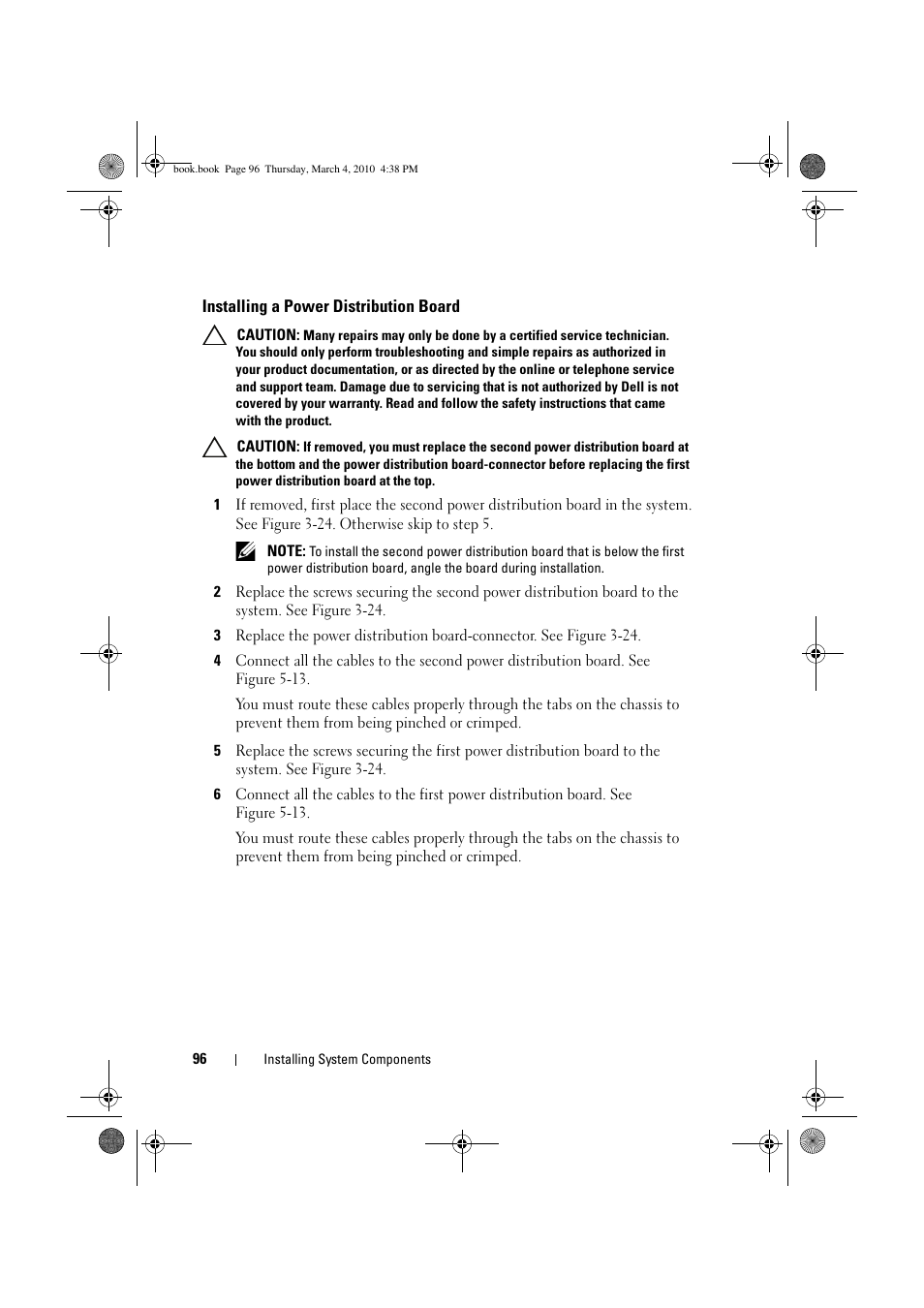 Installing a power distribution board | Dell PowerEdge C6100 User Manual | Page 96 / 160