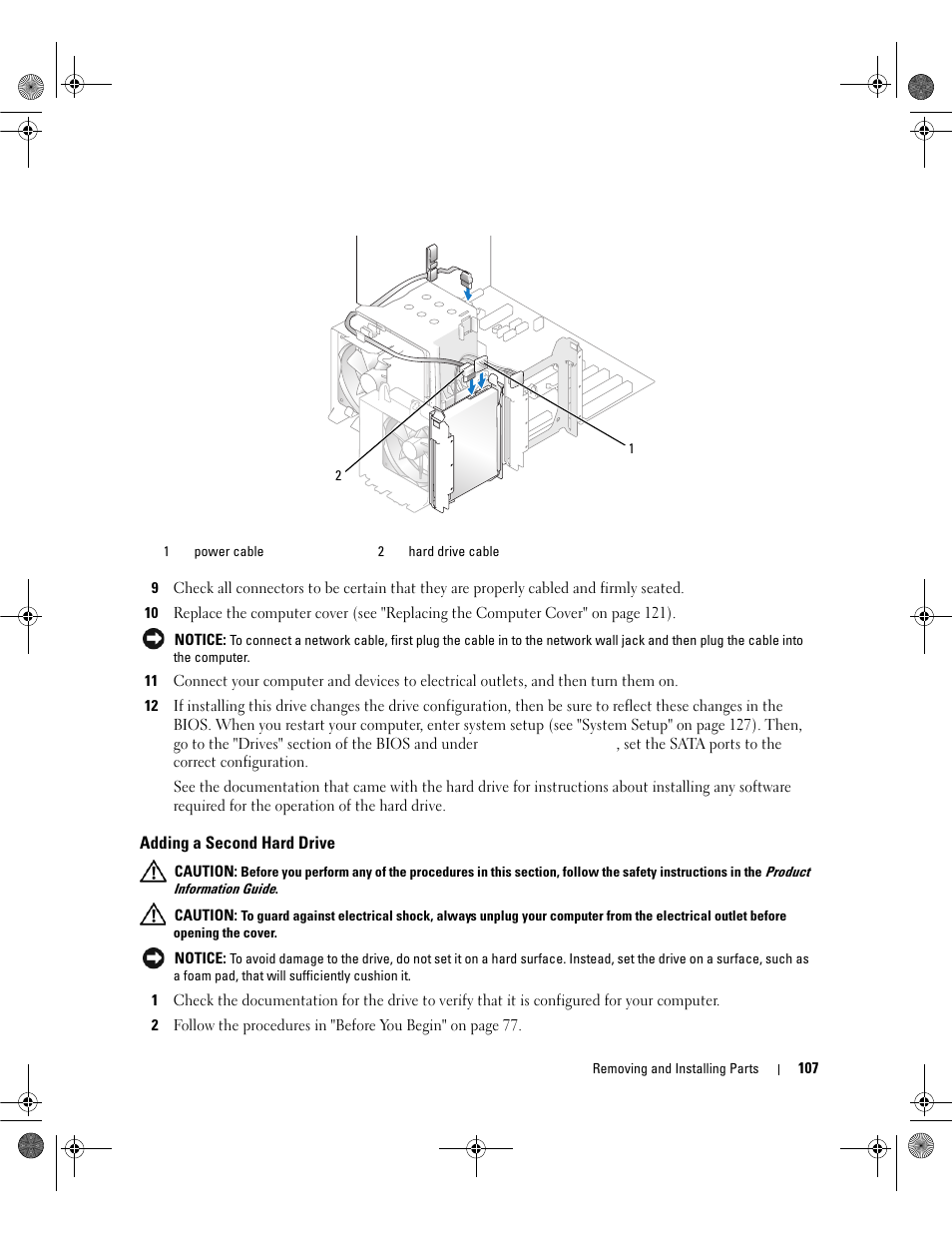 Adding a second hard drive | Dell Dimension 9200 User Manual | Page 107 / 174