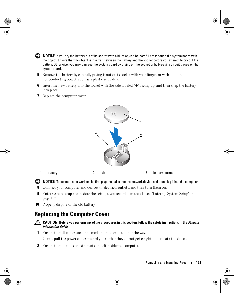 Replacing the computer cover | Dell Dimension 9200 User Manual | Page 121 / 174