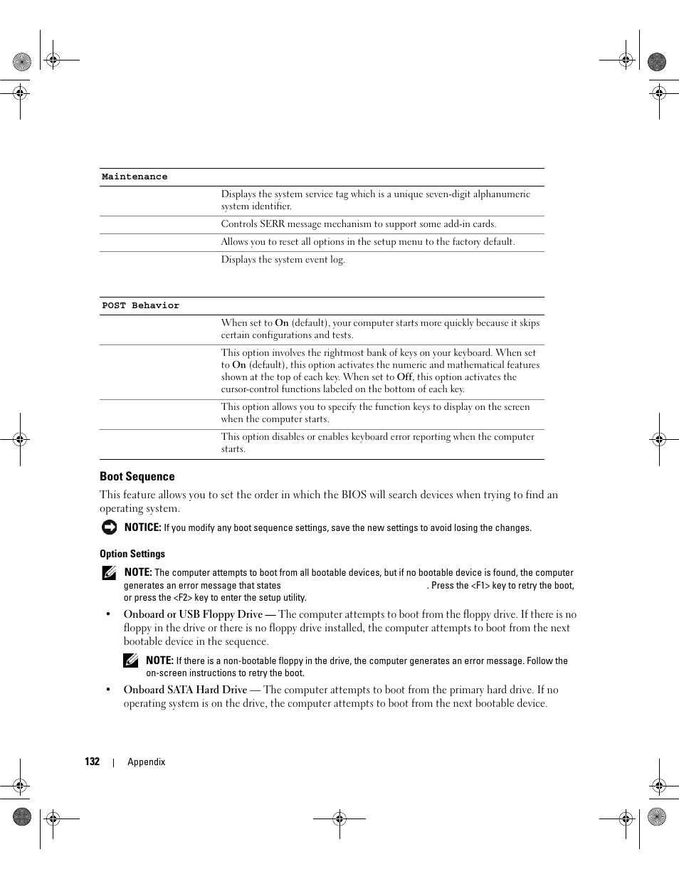 Boot sequence | Dell Dimension 9200 User Manual | Page 132 / 174