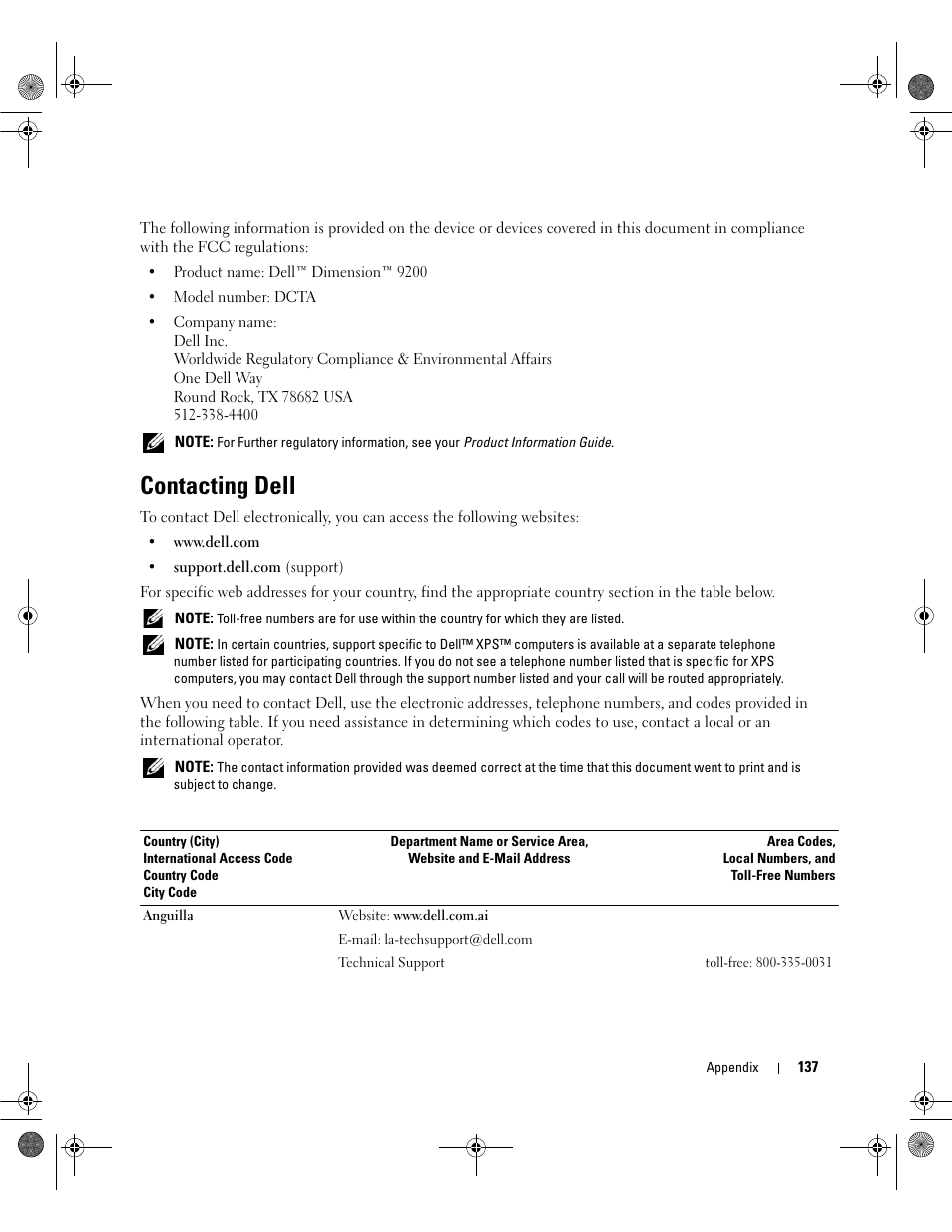 Contacting dell, Contact dell (see "contacting dell" on | Dell Dimension 9200 User Manual | Page 137 / 174