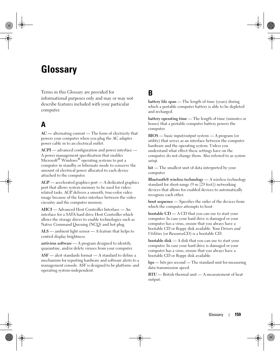 Glossary | Dell Dimension 9200 User Manual | Page 159 / 174