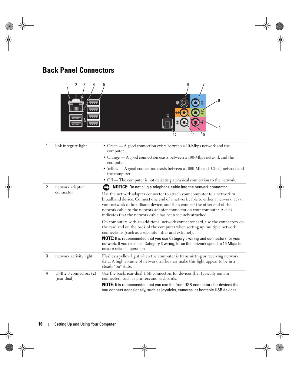 Back panel connectors | Dell Dimension 9200 User Manual | Page 16 / 174