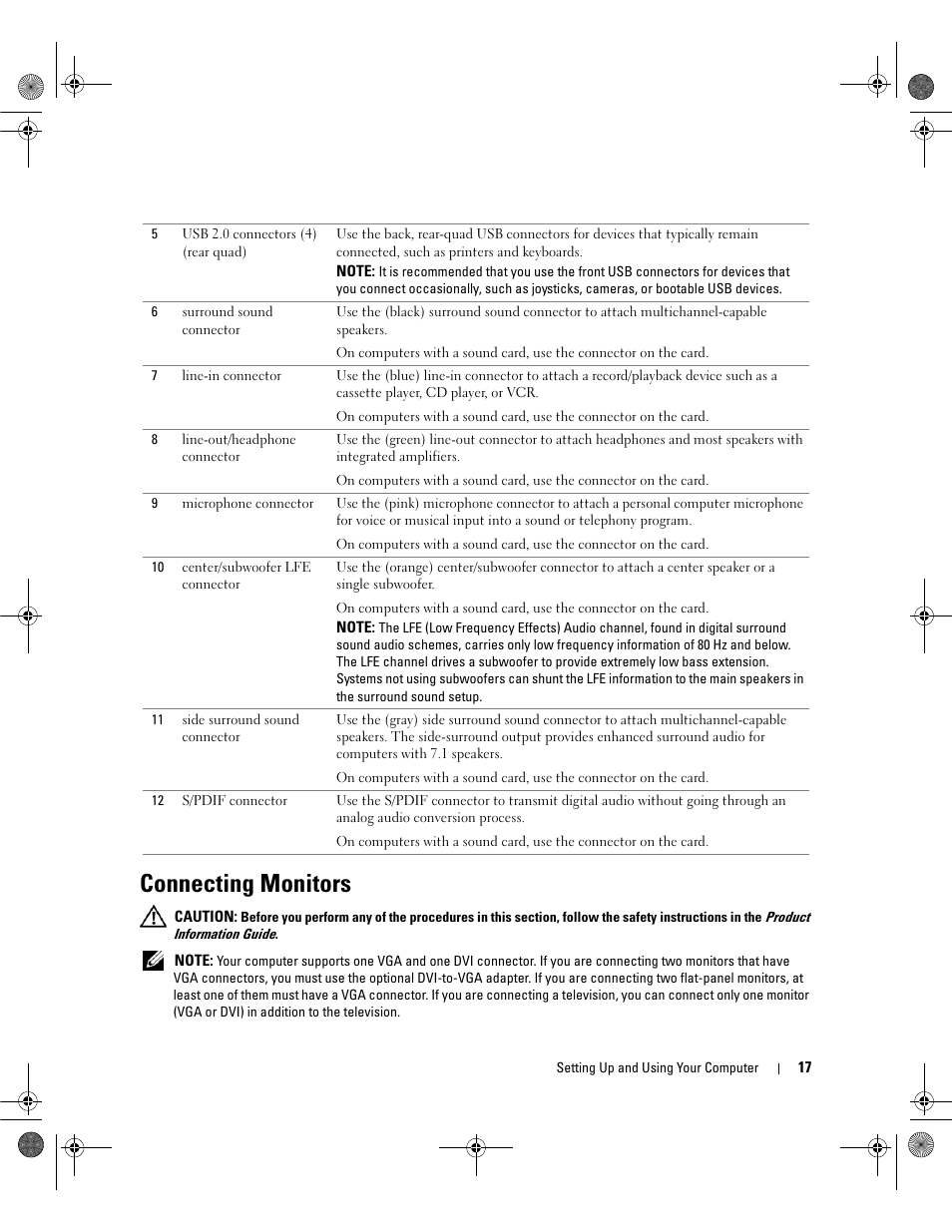 Connecting monitors | Dell Dimension 9200 User Manual | Page 17 / 174