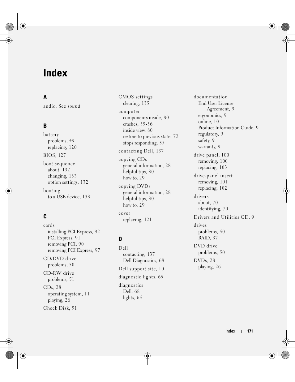 Index | Dell Dimension 9200 User Manual | Page 171 / 174