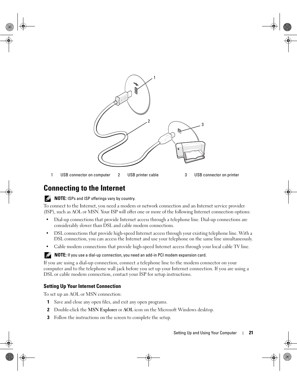 Connecting to the internet, Setting up your internet connection | Dell Dimension 9200 User Manual | Page 21 / 174