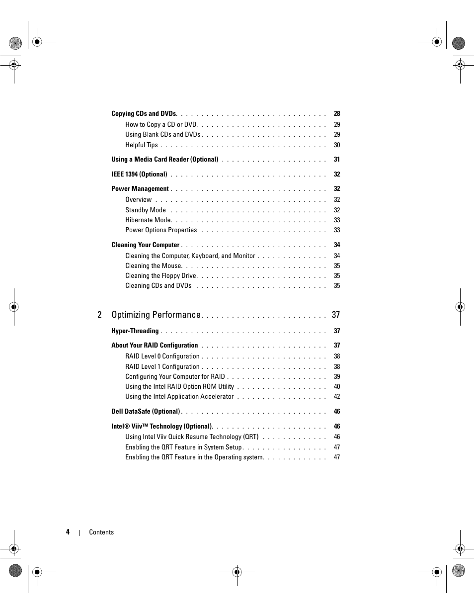 2optimizing performance | Dell Dimension 9200 User Manual | Page 4 / 174