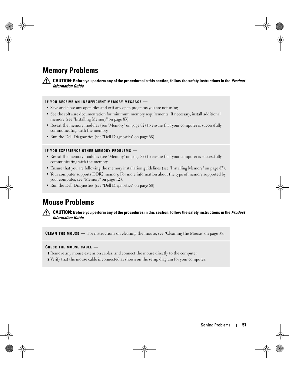 Memory problems, Mouse problems | Dell Dimension 9200 User Manual | Page 57 / 174