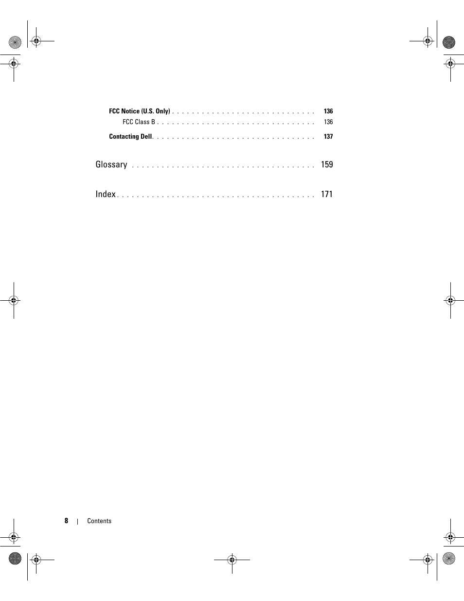 Glossary, 159 index | Dell Dimension 9200 User Manual | Page 8 / 174