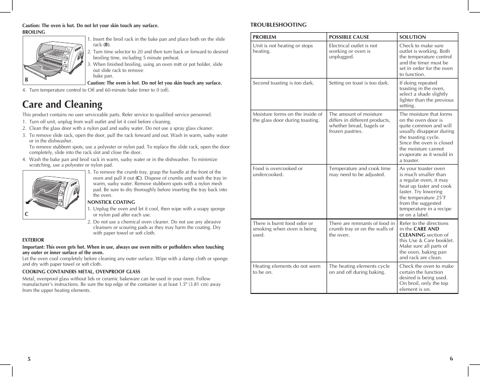 Care and cleaning | Black & Decker TOASTER-R-OVEN CTO649 User Manual | Page 4 / 15