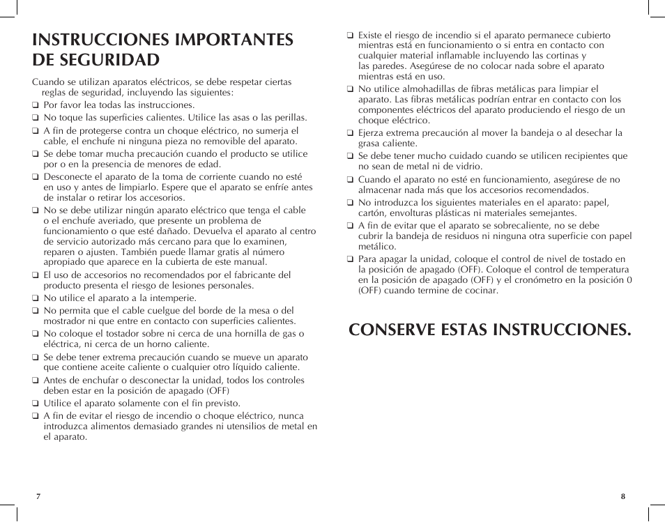 Instrucciones importantes de seguridad, Conserve estas instrucciones | Black & Decker TOASTER-R-OVEN CTO649 User Manual | Page 5 / 15