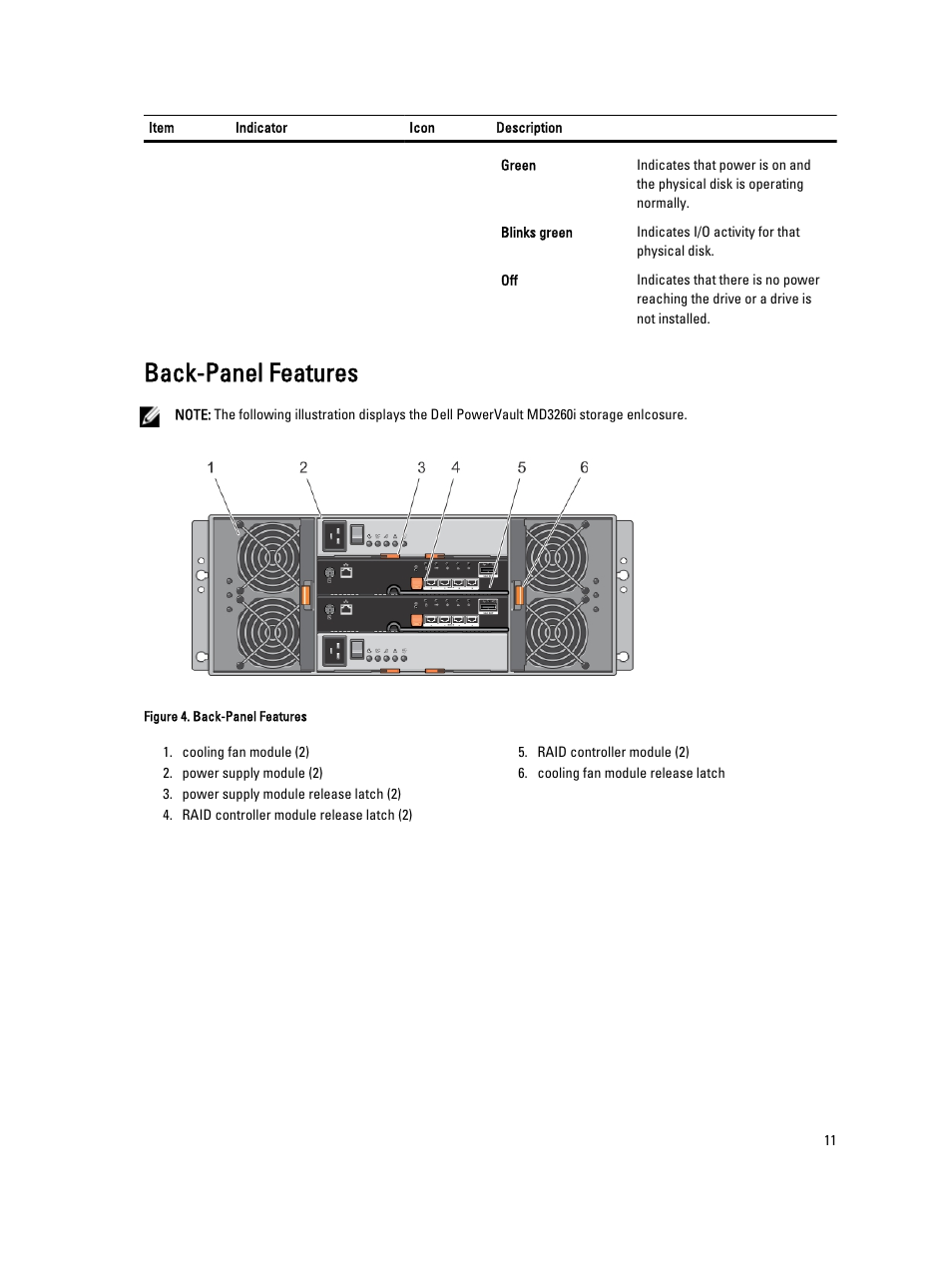 Back-panel features | Dell PowerVault MD3260i User Manual | Page 11 / 58